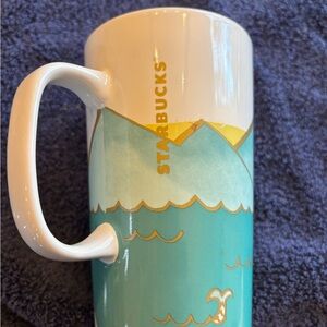 Starbucks White and Teal Mountain Mug